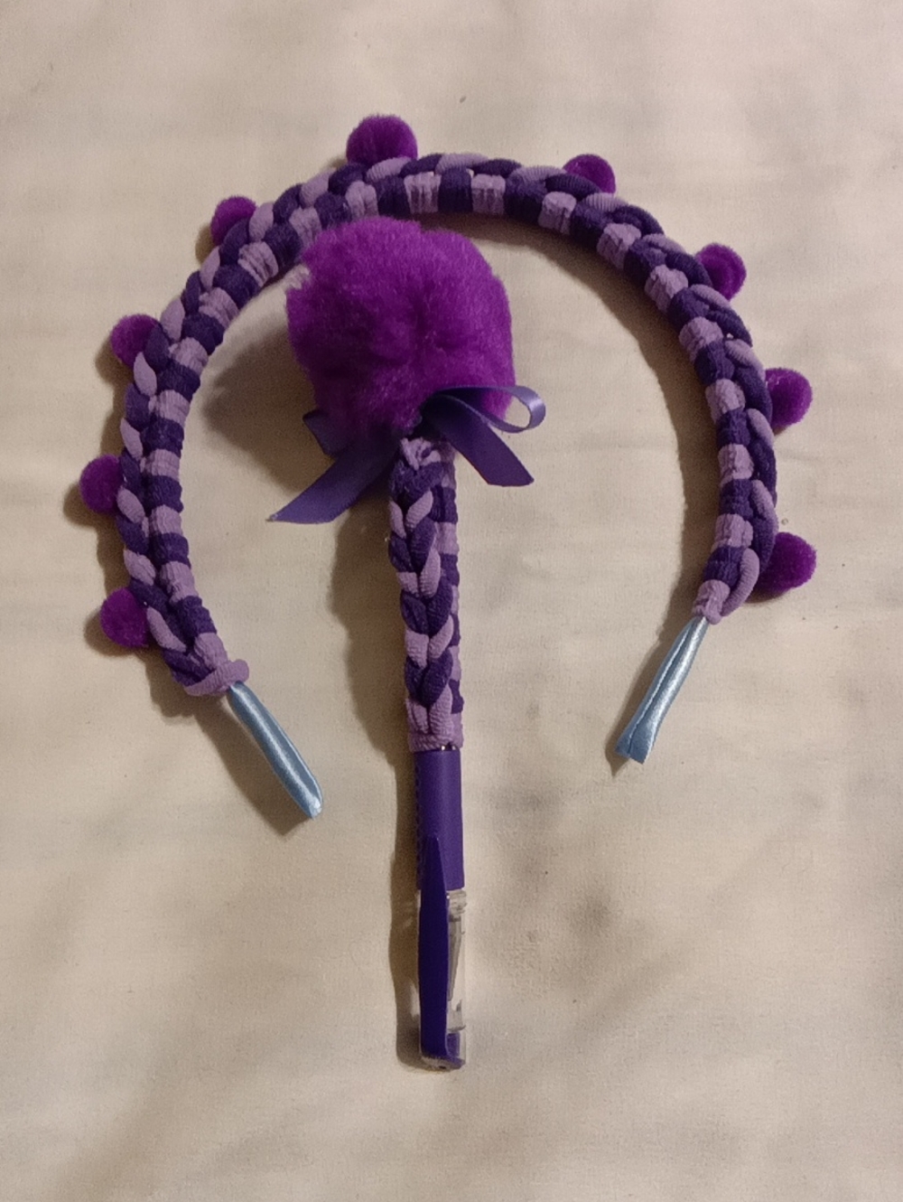 Purple Pom-Pom Braided Kids Headband